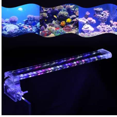 28cm AC220V-240V Aquarium LED Clamp Clip-on Lamp Light Fish Tank Blue+White+Pink Lighting Tube EU Plug Crystal Glass Acrylic