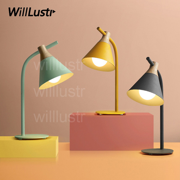 Willlustr new iron wood reading light bedside table lamp study room desk lighting office hotel Macaron color pink yellow gray