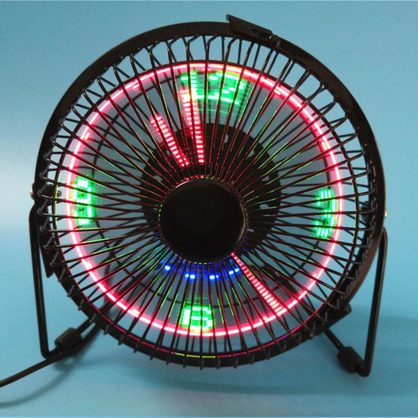 BRELONG small desktop fan with clock and temperature display 4 inch metal frame USB powered flash LED display electric personal cooling fan