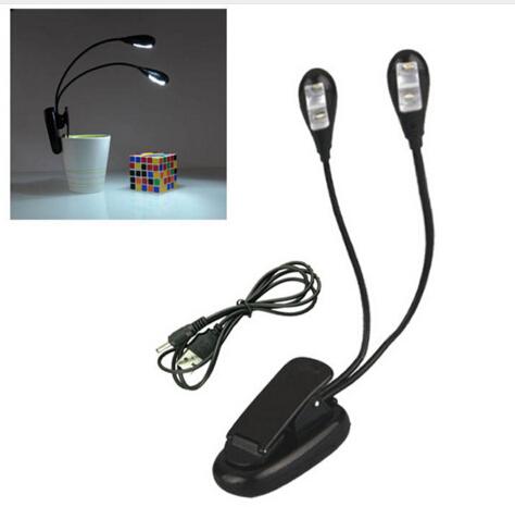 Mini Portable USB Lamp Flexible LED Book Reading Light for Laptop PC Notebook Stand Music Lighting White 2 Arms 4led 3xAAA Baterry CE ROSH