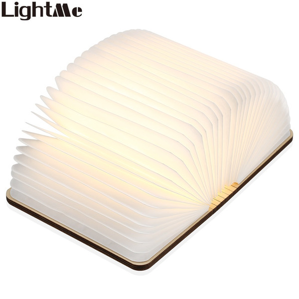 LightMe Original Folding Mini Book Shape Light Warm White LED Wooden USB Rechargeable Desk Night Lamp Living Room Bedroom Decor