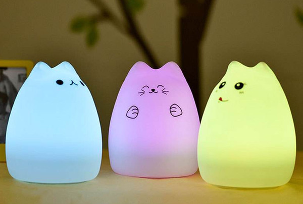 silicone soft kitty kids friendly led night light with 7 colorful light changing,building in 1200mAh rechargeable battery,12 hours work time