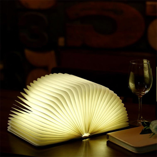 2019 new LED folding book light wood grain waterproof flip double color book light tearproof book light creative Christmas gift