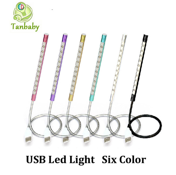 Tanbaby book light 10led flexible Mini USB led lamp metal housing 6 color USB bulb computer desktop light lighting white