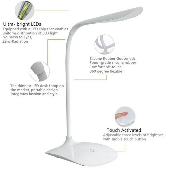 Dimmable LED Desk Lamp USB Port Touch Control LED Lamp Portable Eye-protected Gooseneck Small Table Light