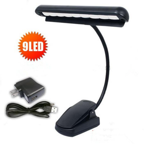 High Quality Rechargeable Table Lamp 9 LED Clip Light Orchestra Arm Flexible Music Stand Adapter Book Reading Lamp Book Lights piano lamp