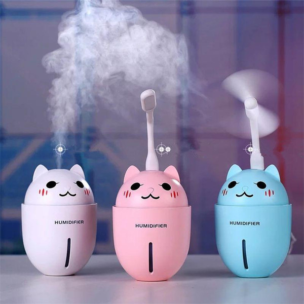 Cute Cat USB Night Light Three-in-one Humidifier Summer Cool Mini Home Office Desktop Portable Fan Dormitory Bedside Book Lamps