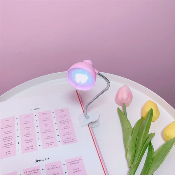 Japanese Style Cute Lovely Pink Mini Clip-on LED Book Light Adjustable Flexible Bedroom Book Reading Table Desk Lamp Lightings