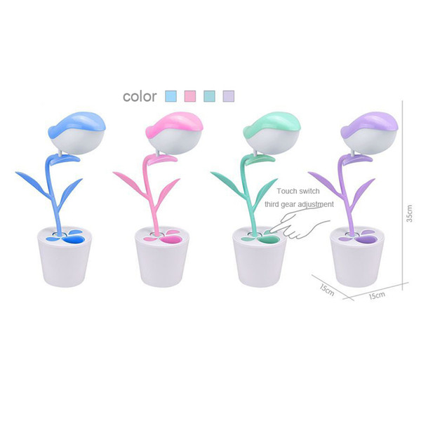 Table Lamp Bird Flower Pot Fairy Tale Pen Holder USB Charging LED Eye Protection Touch Three-stage Dimming Can Act as Stationery Function