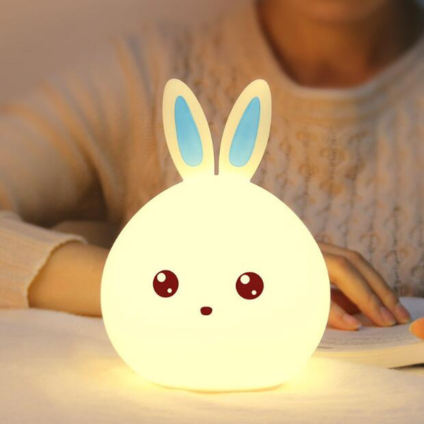 LED Night Light Colorful Rabbit Silicone Rechargeable Touch Sensor light 2 Modes Children Cute Night Lamp Bedroom Light