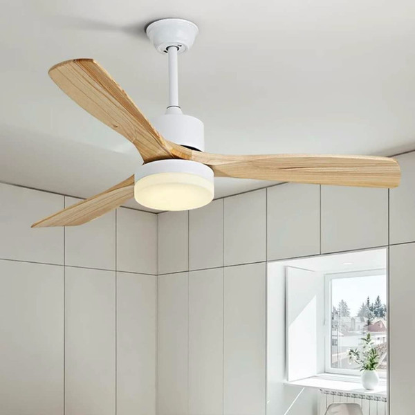 Nordic Creative LED Ceiling Fan For Living Room 220V Wooden Ceiling Fans With Lights 42 Inch Blades Cooling Fan Remote Lamp