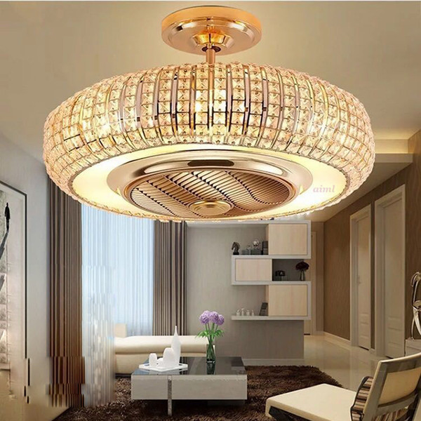 Fans light k9 crystal alloy fan 110-220V negative ions ceiling lamp Remote Control round golden ceiling fan lamp 110