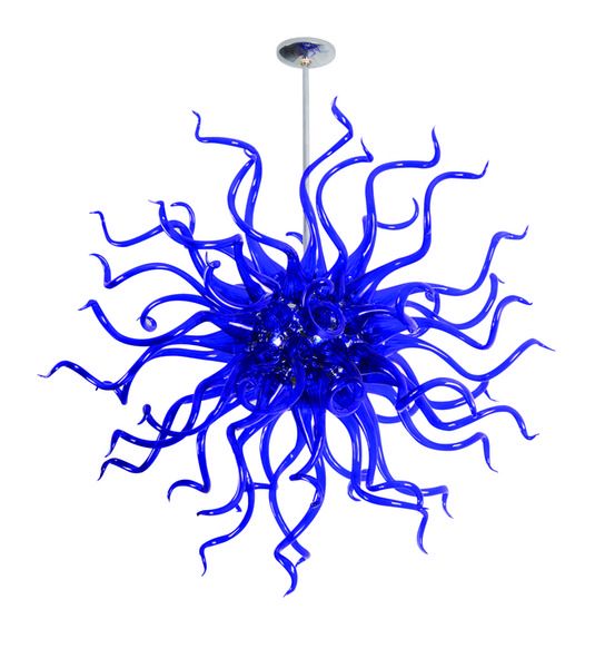 100% Hand Blown Glass Chandelier Lights India Flower Style Blue Stained for Living Room Art Wedding Decoration