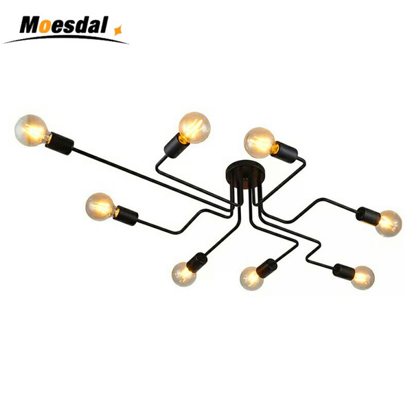 Hot 4/6/8 Heads Multiple Rod Wrought Iron Ceiling Light Retro Industrial Loft Nordic Dome Lamp for Home Decor Dinning Cafe Bar