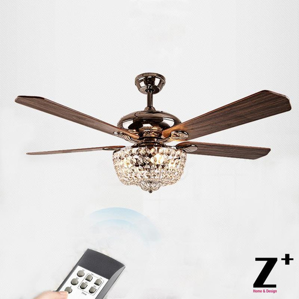 American Country Style Wood fan Led lights fan Lustre Crystal Chandelier with Remote Control 52 free shipping