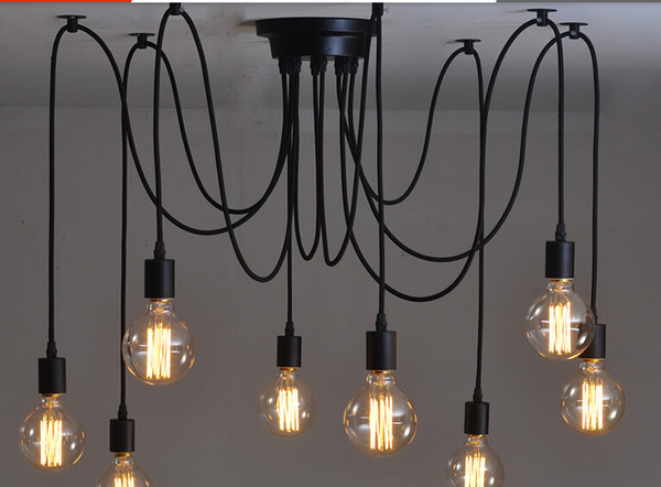 Free Shipping 6/8/10/12/14 heads Amercian vintage pendant light hanging lamp black vintage E27 40 W Retro pendant lights