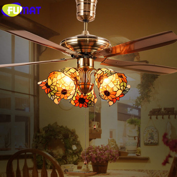 FUMAT Tiffany Ceiling Fan Light LED Stained Glass Shade Hanging Lighting Fixtures luminaria lights modern pendant ceiling lamps