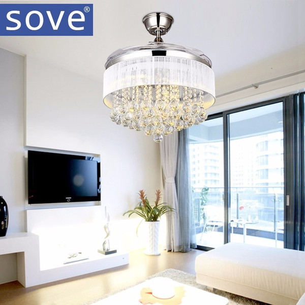 SOVE LED Modern Crystal Ceiling Fans With Lights Folding Ceiling Fan Remote Control Ceiling Light Fan Lamp Ventilador De Techo