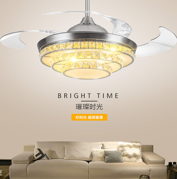 Ceiling Fan lamp 36/42inch 92/108cm dimming control K9 Crystal Ceiling Fan light Living Room Led Fan Lights Bedroom 110-220V