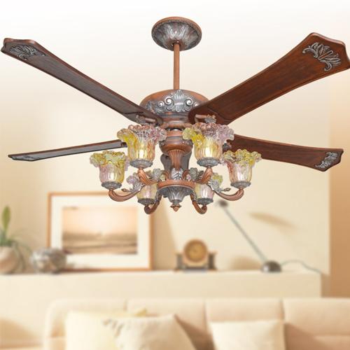 Classic LED ceiling fans lights 62-inch 5-blade vintage wooden fans remote control indoor ceiling fan with 6 lights