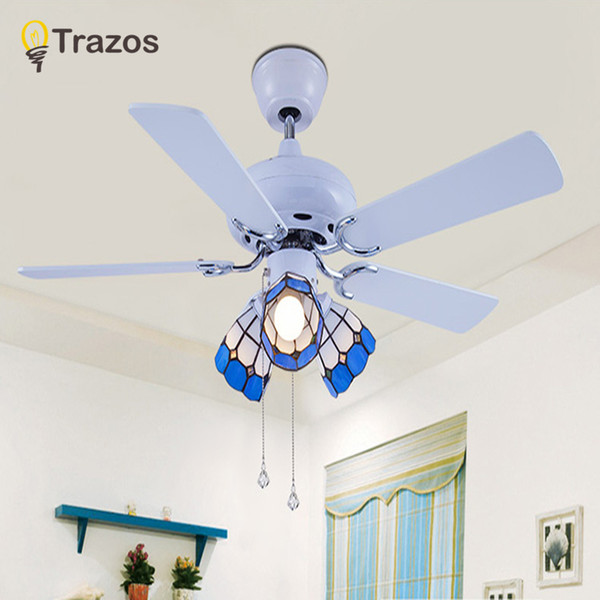 TRAZOS 42inch Factory wholesale Modern Wooden Fan lights Grass Leaf Led Ceiling Fans 220v Tiffany ceiling fan light