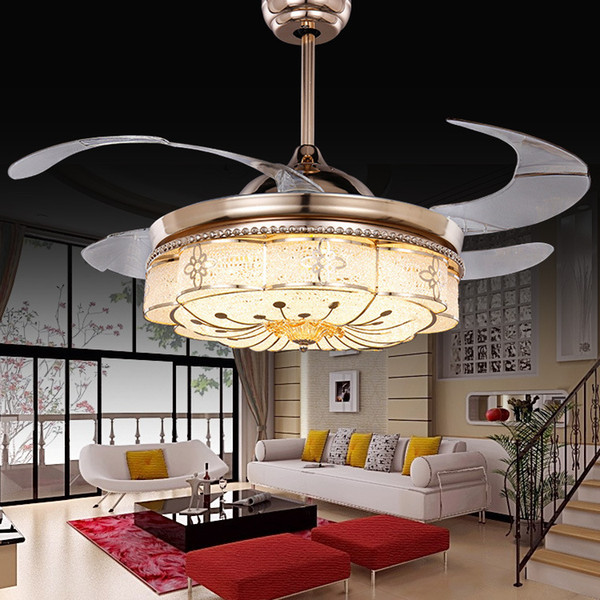 Invisible Ceiling Fans Living Room Remote Control Fan Lights Bedroom Simple Modern Retractable Belt LED Mute Electric Fan Chandeliers