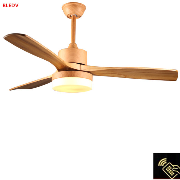 Nordic Antique ceiling fan light fan light with remote control minimalism modern style LED lamp solid 3 wooden blades