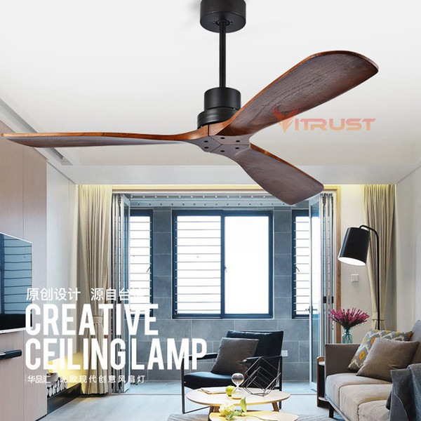 Industrial Vintage Ceiling Fan Without Light Wooden Ceiling Fans with Remote Control Nordic Simple Home Fining Room Fan