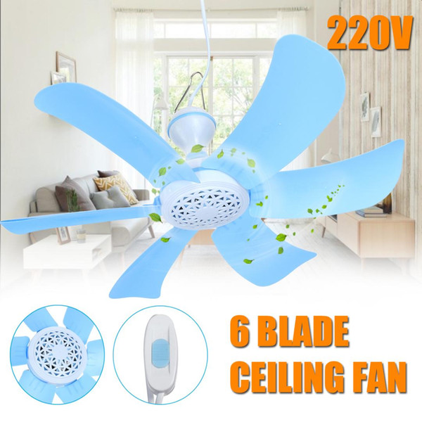 Smuxi 220V 7W Portable Fan Household 6 Blades Mini Mute Ceiling Fan with ABS Blades Power Plug Switch Energy Saving Cooler