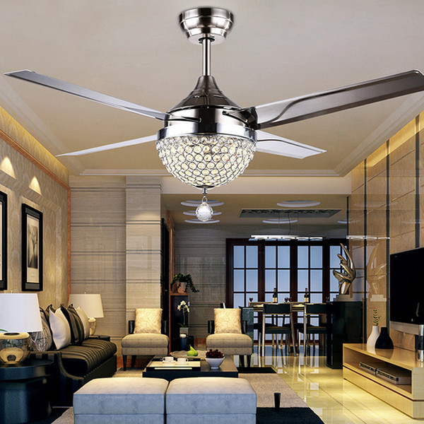 Changeable Light 18W Ceiling Fans Crystal Light Lamp with Remote Control 44-inch 220V 110V Modern Ceiling Fans Lights with Metal Blade