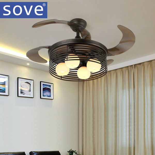 Nordic Village Kids Ceiling Fan With Lights Black Folding Ceiling Fans With Remote Control Bedroom Retractable Fan Lamp 220V