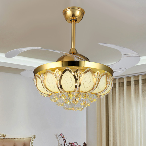 European Crystal fan lamp, lamp fan 42 inch dining room living room bedroom home quiet remote control ceiling fan lamp