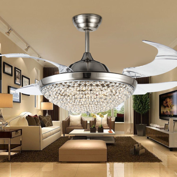 Crystal LED Ceiling Fans Light 42 Inch Mordern Fan Chandelier Ceiling Light with Remote Control for Indoor Living Dining Room Bedroom House