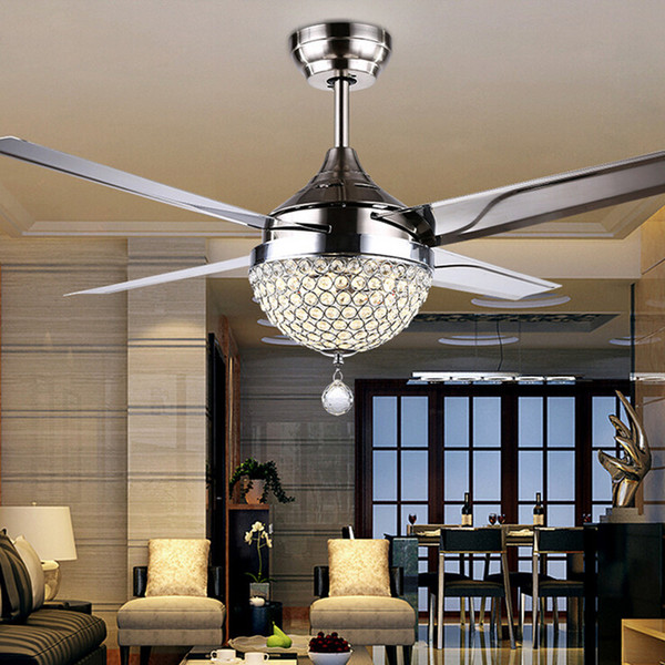 Changeable Light 18W Ceiling Fans Crystal Light Lamp with Remote Control 42-inch 220V 110V Modern Ceiling Fans Lights with Metal Blade