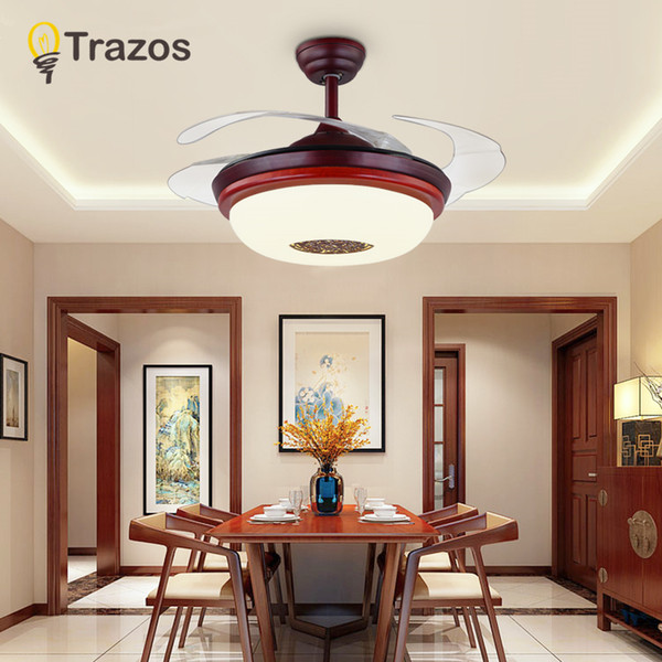 TRAZOS LED Rosewood Village Ceiling Fans With Lights Minimalist Dining Room Living Room White Ceiling Fan Lamp Remote Control