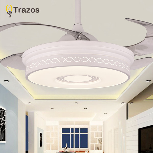 TRAZOS Modern LED Ivory PMMA Ceiling Fan With Lights Bedroom Living Room Folding Ceiling Fan Remote Control Decorative home Lamp