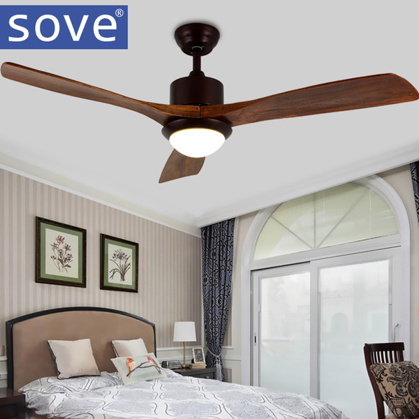 Sove 52 Inch Village Wooden Ceiling Fan With Lights Remote Control Attic Ceiling Light Fan Bedroom Home 220v Wood Blade Fan Lamp