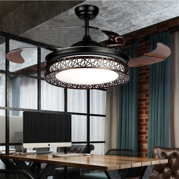 Modern LED Ceiling Fan Lights Lamps Timing Remote Control Frequency Conversion Motor Chandelier Light Invisible Pendant Lamp Lighting