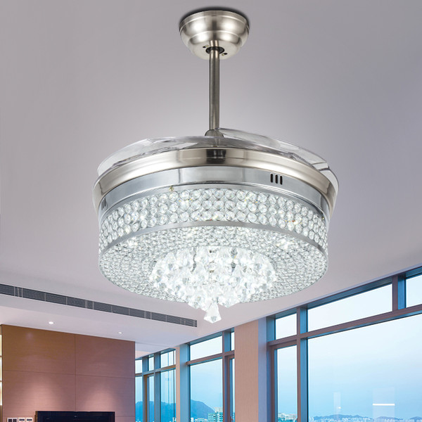 Invisible Led Crystal Ceiling Fans With Lights Modern Bedroom Living Room Folding Ceiling Fan Remote Control Lamp Chandelier Ceiling Light