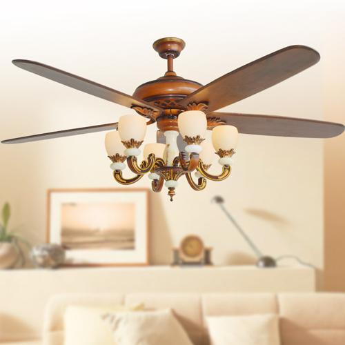 LED ceiling fans lights 72-inch 5-blade retro European American wooden fans led ceiling fans remote control indoor ceiling fan with 6 lights