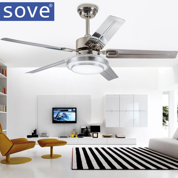 Sove Modern Led Ceiling light Fan Dining Room Stainless steel Blade Ceiling Fans With Lights Remote Control ventilador de teto