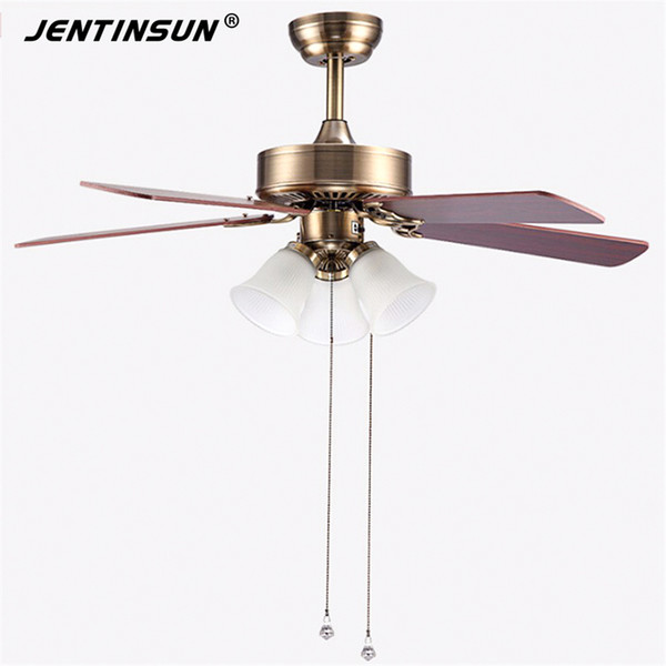 wood and metal Bronze color modern quiet ceiling fans with E27 lights 108cm shipping without lamps, white lampshade