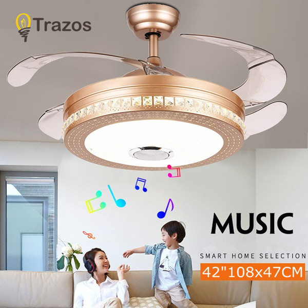 TRAZOS Modern Ceiling Fans Bluetooth Remote Control White Plastic Blade Bedroom 220v Ceiling Fan Decor Ventilateur De Plafond