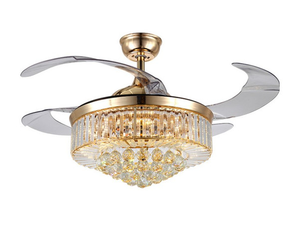 New stealth fan chandelier crystal chandelier European living room restaurant ceiling fan lamp 42 inch dimming LED fan lamp LLFA