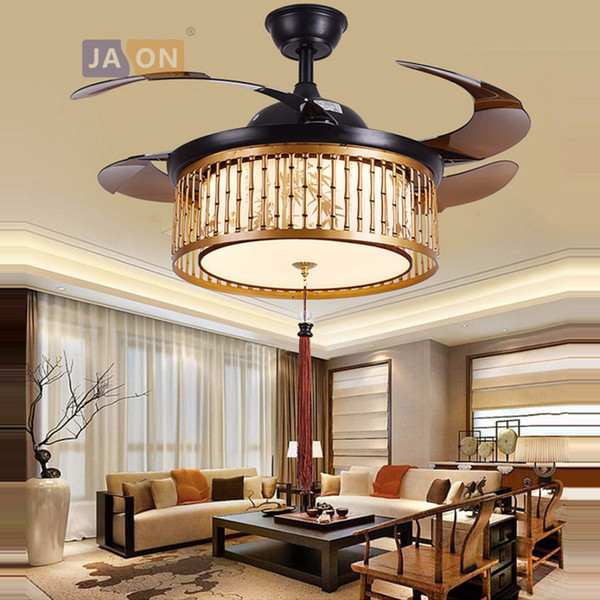 LED Chinese Bamboo Iron Fabric ABS Remote Control Ceiling Fan LED Lamp.Ceiling Lights.LED Ceiling Light.Ceiling Lamp For Foyer