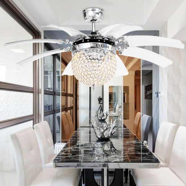 Invisible Crystal Light Ceiling Fans Modern LED crystal Parlor Ceiling Fans Crystal Light Remote Control 42-inch 220V 110V