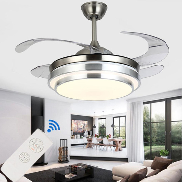 Modern Decorative Smart Mute Invisible Fan light LED Ceiling Fan Light Remote Control Switch For Restaurant Bedroom EUplug 220V