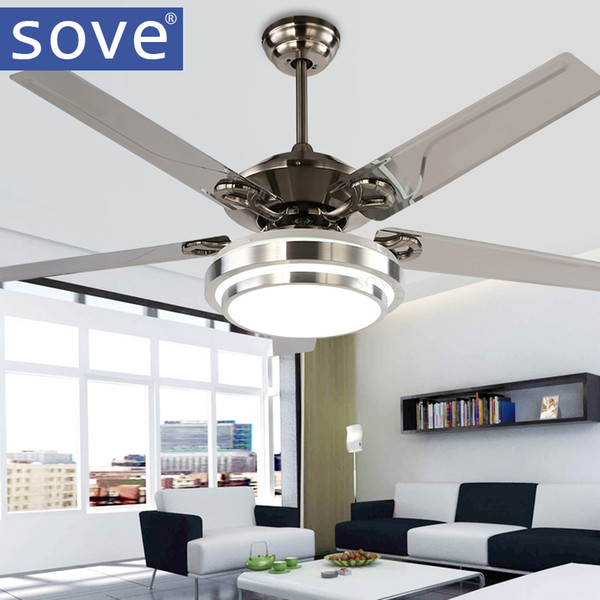 Modern LED Ceiling Fans With Lights Bedroom Dining Room Stainless Steel Blade Ceiling Light Fan With Remote Control 220 Volt Fan