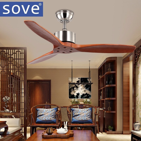 Sove 42 Inch Vintage Wooden Ceiling Fans Without Light Bedroom Home Fan 220v Ceiling Fan Wood Remote Control ventilador de teto