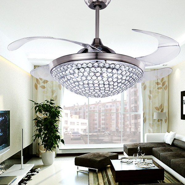 Modern LED Luxury Gold Contemporary Folding Crystal Ceiling Fans With Lights Remote Control Ventilador Teto Techo Home Fan Lamp